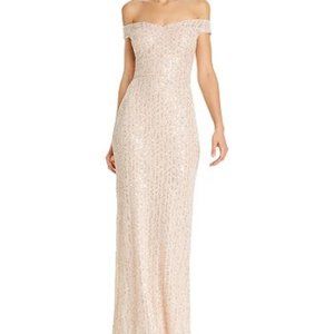 Bloomingdale’s Aqua Formal Champagne Sequin Dress